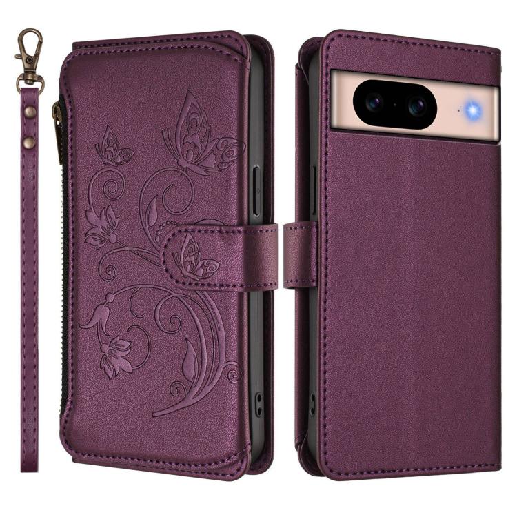 For Google Pixel 8a Butterfly Love Flower Multi-card Zipper Wallet Leather Phone Case