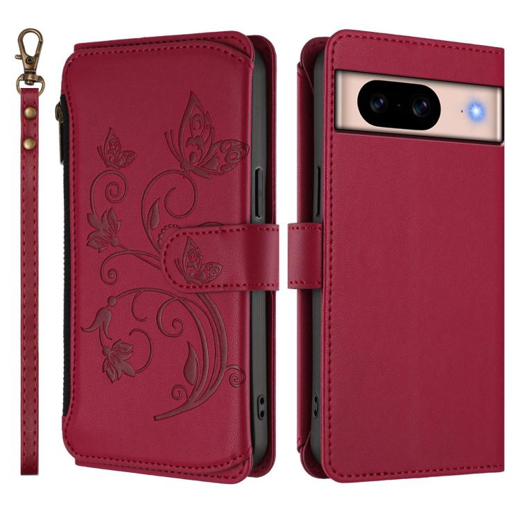 For Google Pixel 8a Butterfly Love Flower Multi-card Zipper Wallet Leather Phone Case