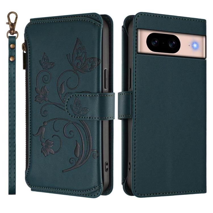 For Google Pixel 8a Butterfly Love Flower Multi-card Zipper Wallet Leather Phone Case