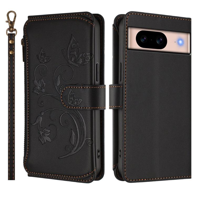 For Google Pixel 8a Butterfly Love Flower Multi-card Zipper Wallet Leather Phone Case