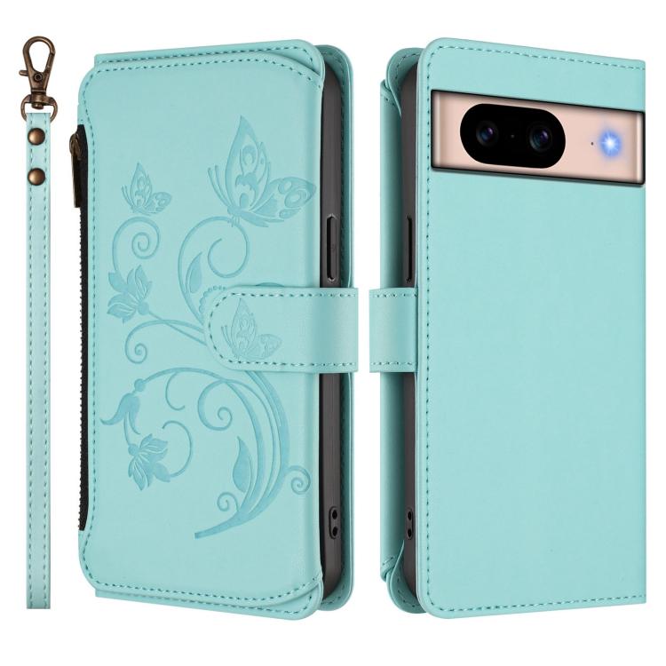For Google Pixel 8a Butterfly Love Flower Multi-card Zipper Wallet Leather Phone Case