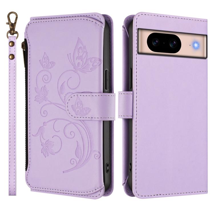 For Google Pixel 8a Butterfly Love Flower Multi-card Zipper Wallet Leather Phone Case