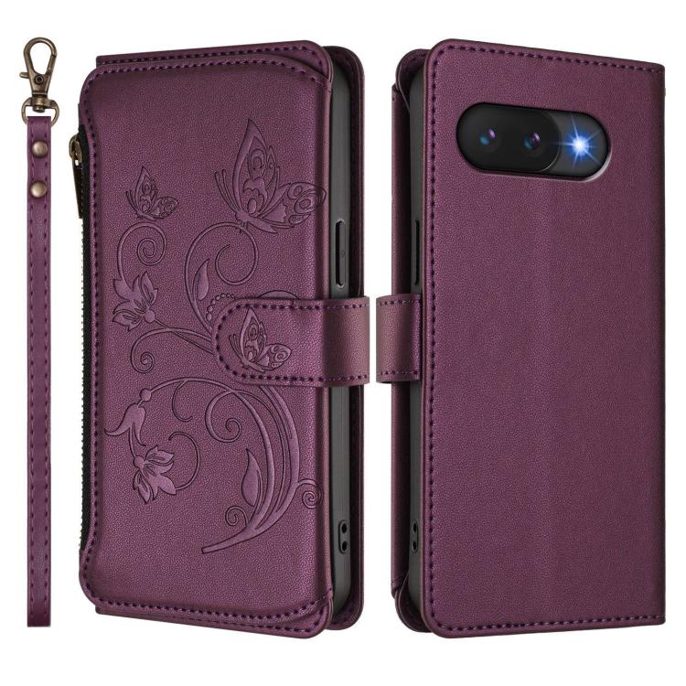 For Google Pixel 9a Butterfly Love Flower Multi-card Zipper Wallet Leather Phone Case