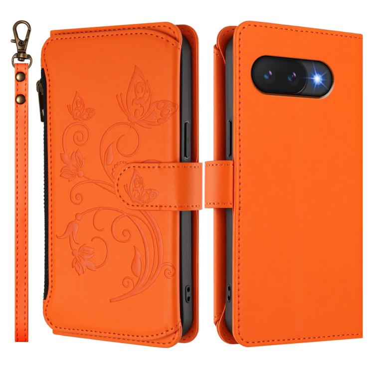 For Google Pixel 9a Butterfly Love Flower Multi-card Zipper Wallet Leather Phone Case