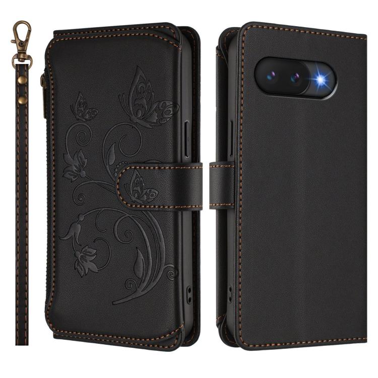 For Google Pixel 9a Butterfly Love Flower Multi-card Zipper Wallet Leather Phone Case