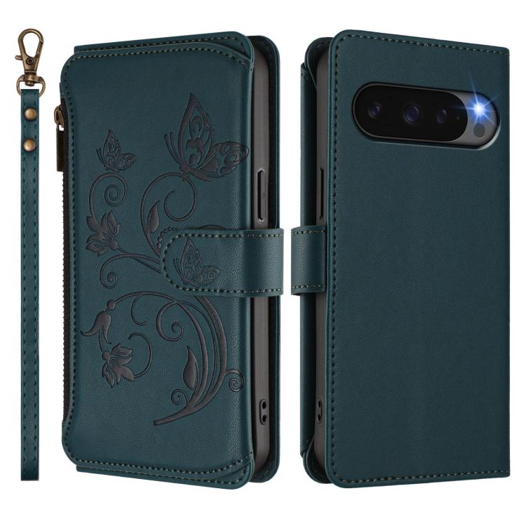 For Google Pixel 10 / 10 Pro / 9 Pro Butterfly Love Flower Multi-card Zipper Wallet Leather Phone Case
