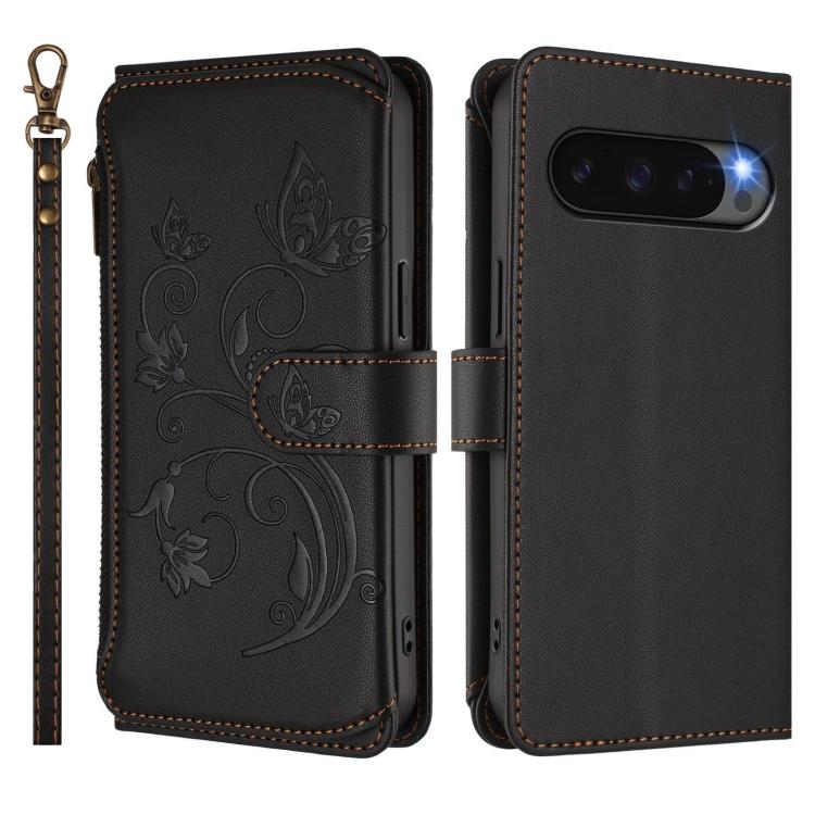 For Google Pixel 10 / 10 Pro / 9 Pro Butterfly Love Flower Multi-card Zipper Wallet Leather Phone Case