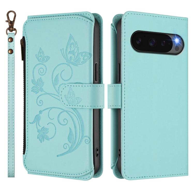 For Google Pixel 10 / 10 Pro / 9 Pro Butterfly Love Flower Multi-card Zipper Wallet Leather Phone Case
