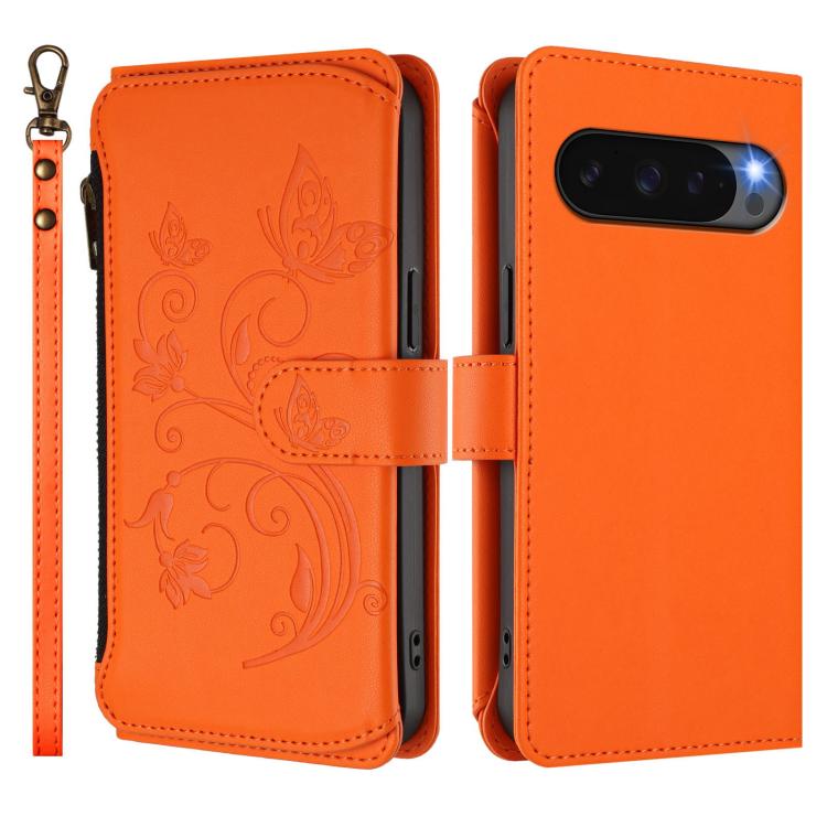 For Google Pixel 10 Pro XL / 9 Pro XL Butterfly Love Flower Multi-card Zipper Wallet Leather Phone Case