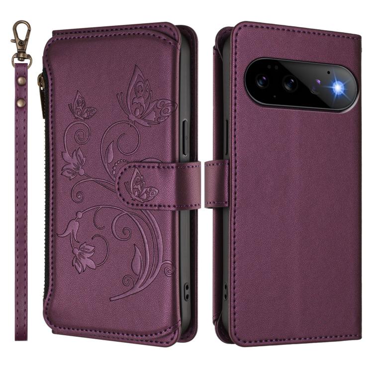 For Google Pixel 11 / 11 Pro Butterfly Love Flower Multi-card Zipper Wallet Leather Phone Case