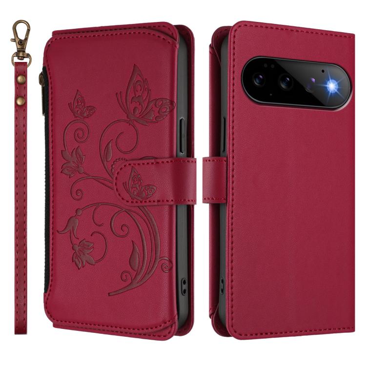For Google Pixel 11 / 11 Pro Butterfly Love Flower Multi-card Zipper Wallet Leather Phone Case