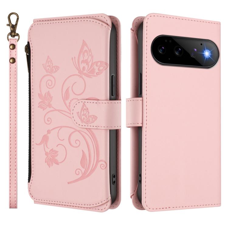 For Google Pixel 11 / 11 Pro Butterfly Love Flower Multi-card Zipper Wallet Leather Phone Case