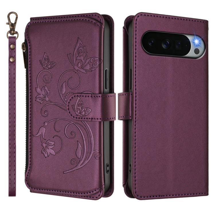 For Google Pixel 11 Pro XL Butterfly Love Flower Multi-card Zipper Wallet Leather Phone Case