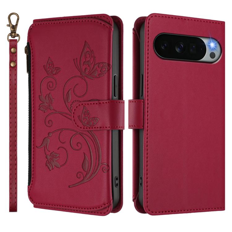 For Google Pixel 11 Pro XL Butterfly Love Flower Multi-card Zipper Wallet Leather Phone Case