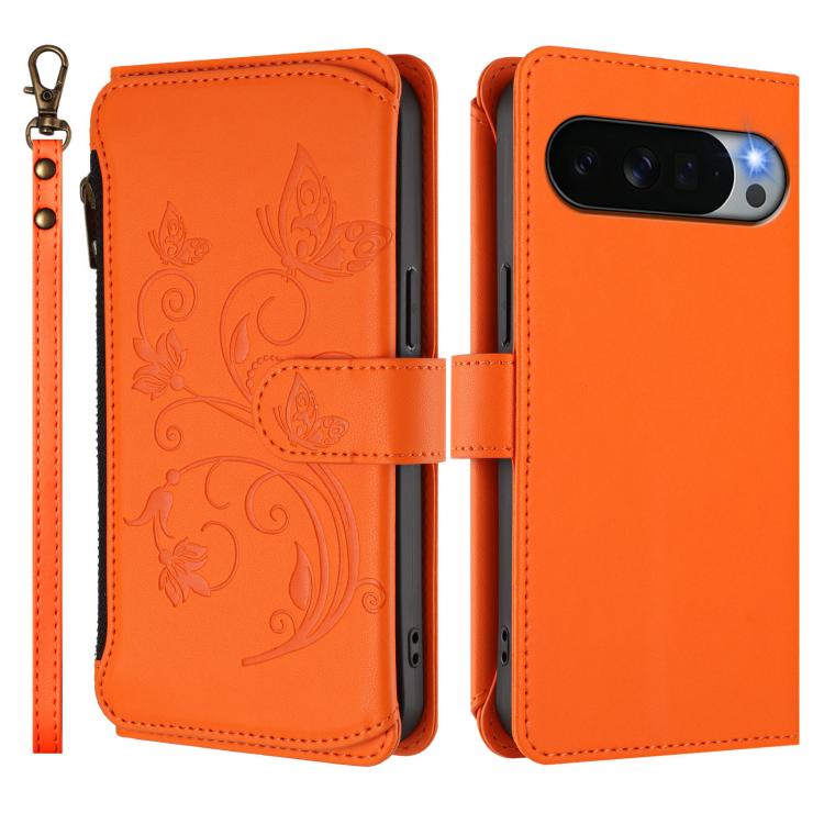 For Google Pixel 11 Pro XL Butterfly Love Flower Multi-card Zipper Wallet Leather Phone Case