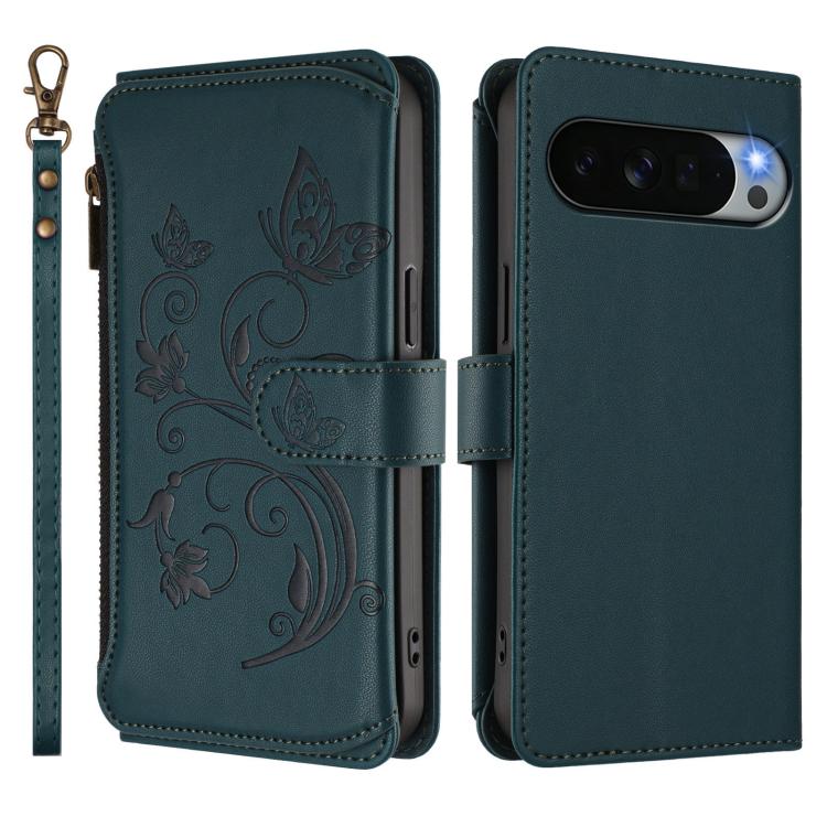 For Google Pixel 11 Pro XL Butterfly Love Flower Multi-card Zipper Wallet Leather Phone Case