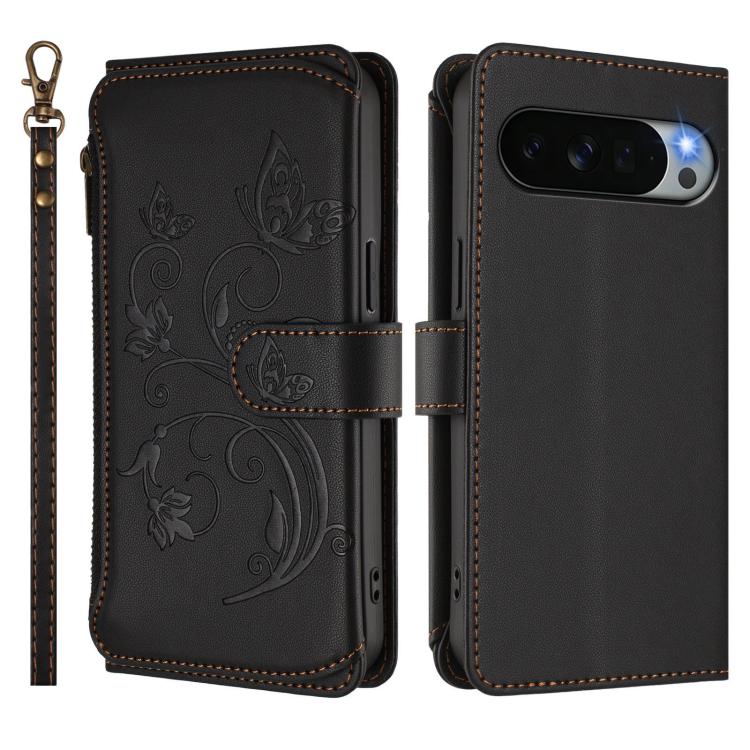For Google Pixel 11 Pro XL Butterfly Love Flower Multi-card Zipper Wallet Leather Phone Case
