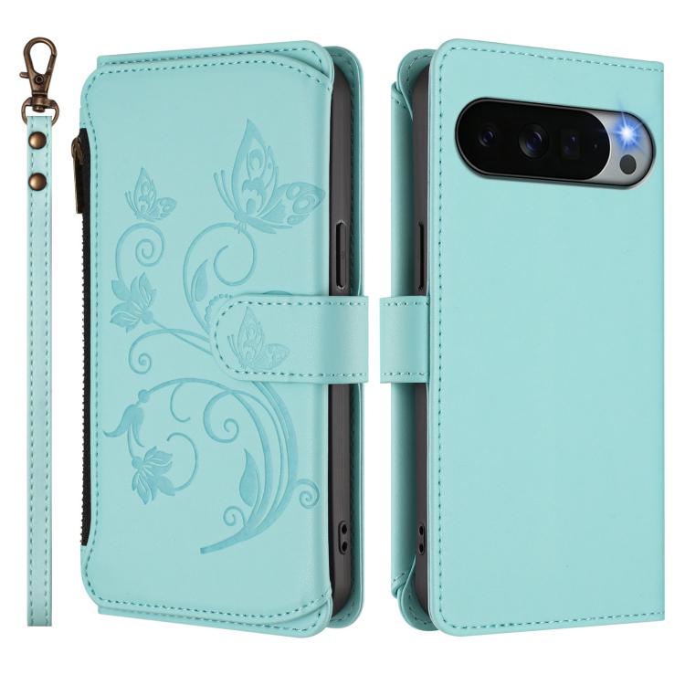 For Google Pixel 11 Pro XL Butterfly Love Flower Multi-card Zipper Wallet Leather Phone Case