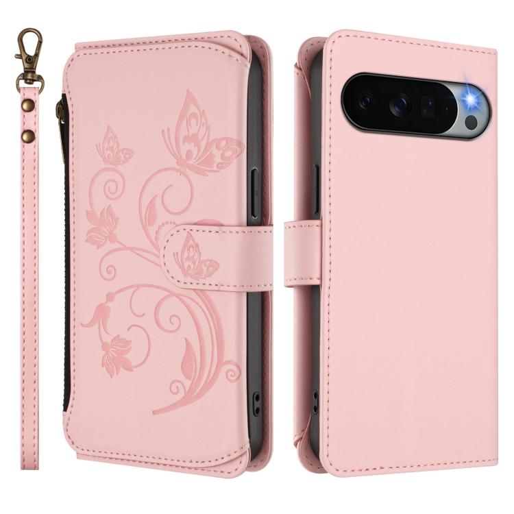 For Google Pixel 11 Pro XL Butterfly Love Flower Multi-card Zipper Wallet Leather Phone Case