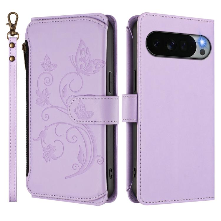 For Google Pixel 11 Pro XL Butterfly Love Flower Multi-card Zipper Wallet Leather Phone Case