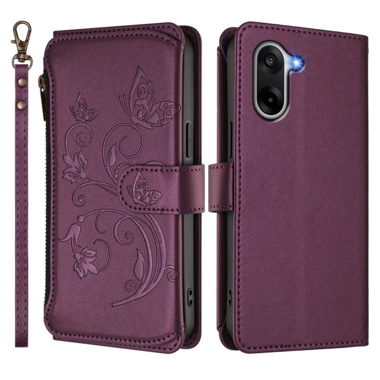 For OnePlus Nord CE5 / Ace 5 Racing Butterfly Love Flower Multi-card Zipper Wallet Leather Phone Case
