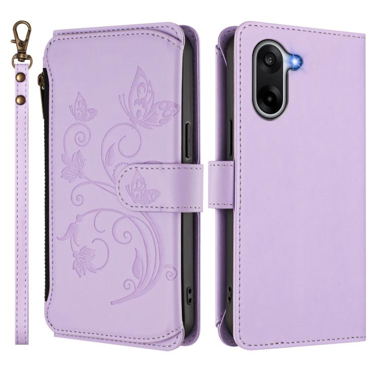 For OnePlus Nord CE5 / Ace 5 Racing Butterfly Love Flower Multi-card Zipper Wallet Leather Phone Case