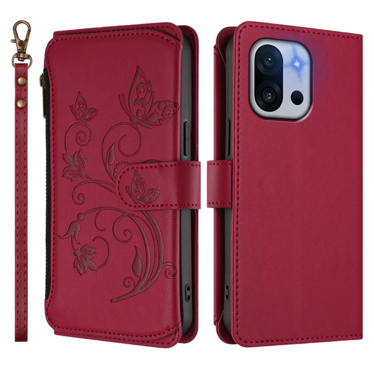 For OnePlus 13T Butterfly Love Flower Multi-card Zipper Wallet Leather Phone Case
