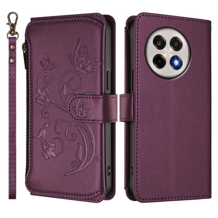 For OnePlus 13R 5G / Ace 5 / 5 Pro Butterfly Love Flower Multi-card Zipper Wallet Leather Phone Case