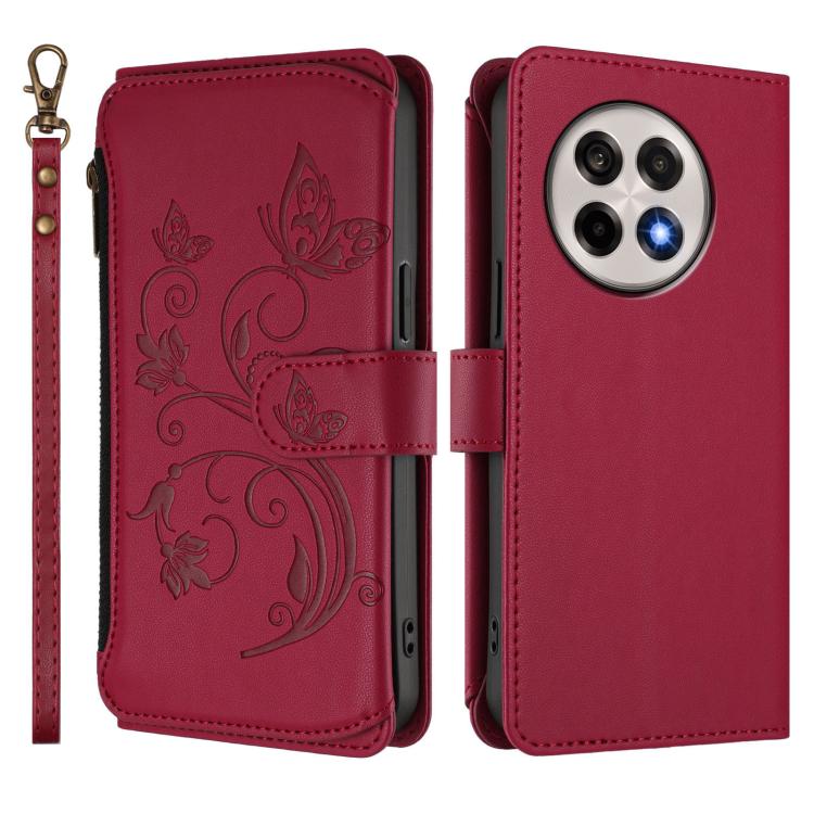 For OnePlus 13R 5G / Ace 5 / 5 Pro Butterfly Love Flower Multi-card Zipper Wallet Leather Phone Case
