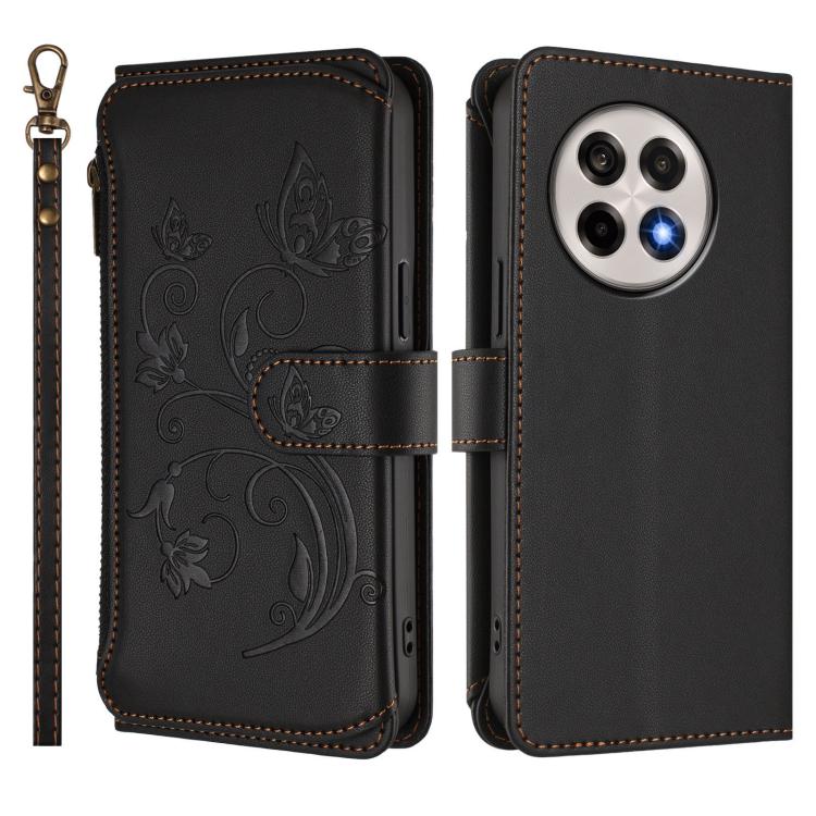 For OnePlus 13R 5G / Ace 5 / 5 Pro Butterfly Love Flower Multi-card Zipper Wallet Leather Phone Case