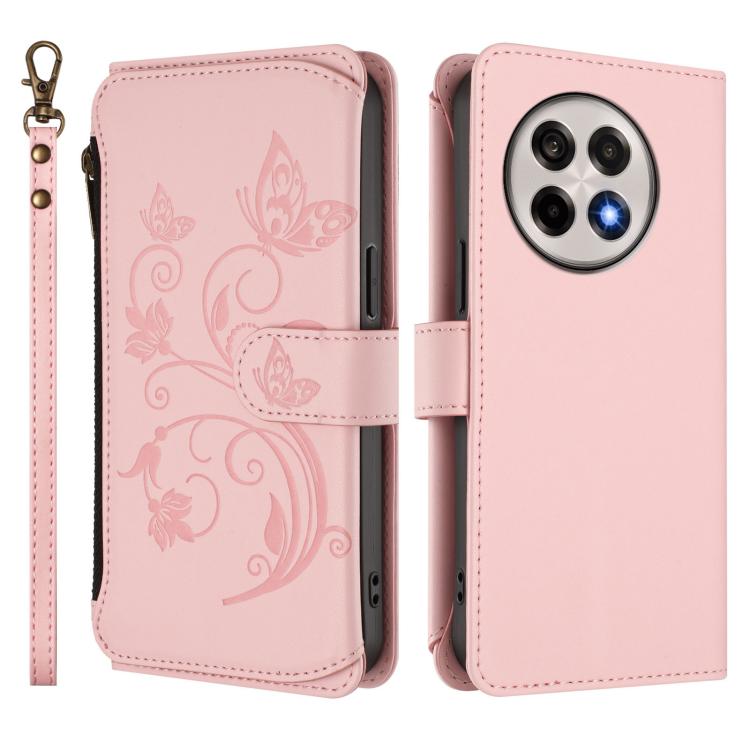 For OnePlus 13R 5G / Ace 5 / 5 Pro Butterfly Love Flower Multi-card Zipper Wallet Leather Phone Case