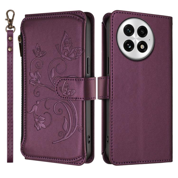 For OnePlus 13 Butterfly Love Flower Multi-card Zipper Wallet Leather Phone Case