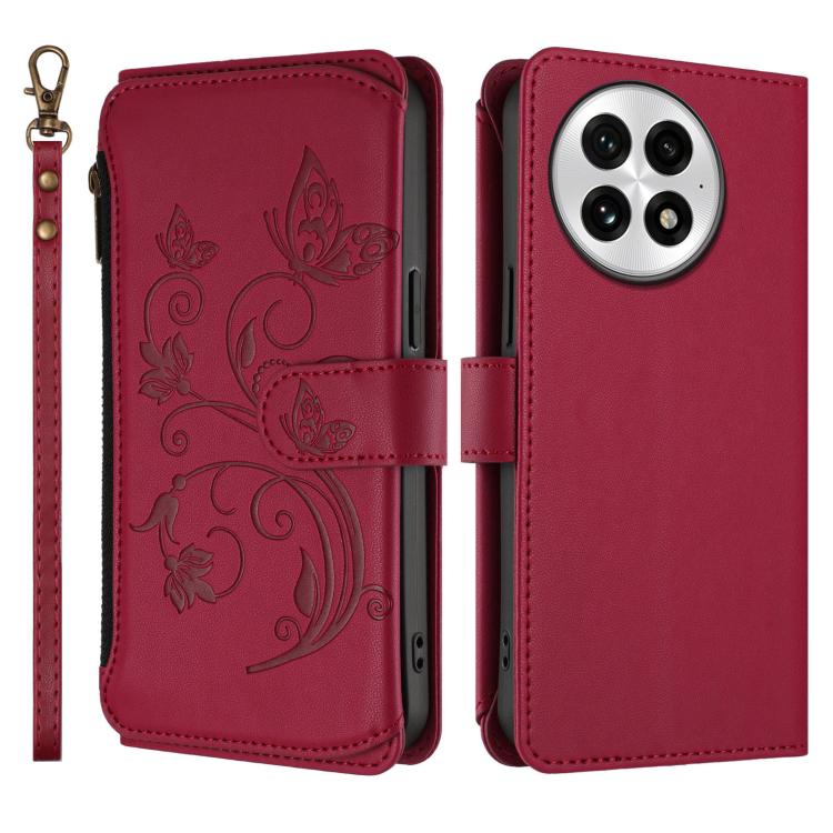 For OnePlus 13 Butterfly Love Flower Multi-card Zipper Wallet Leather Phone Case