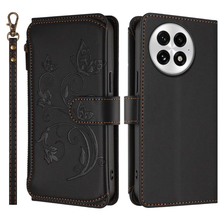 For OnePlus 13 Butterfly Love Flower Multi-card Zipper Wallet Leather Phone Case