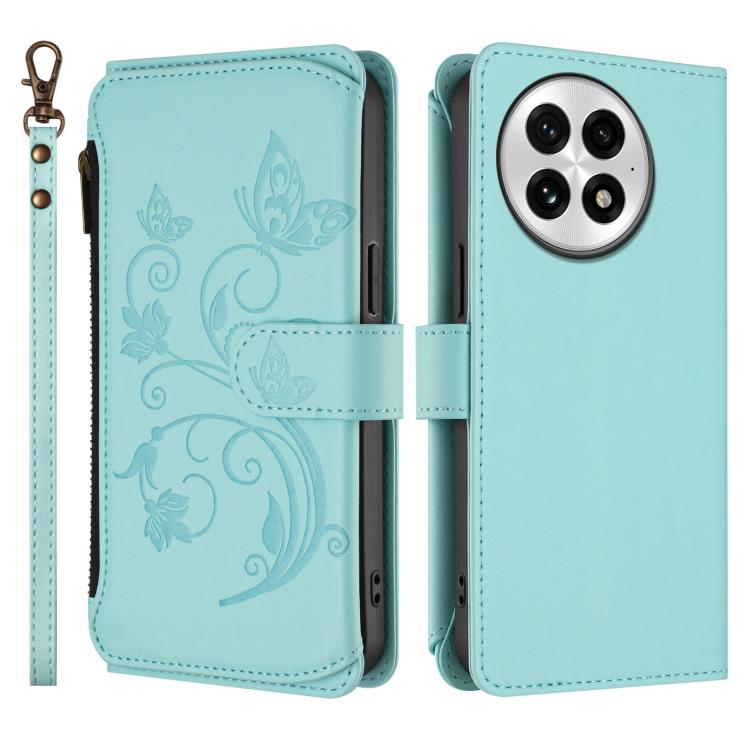 For OnePlus 13 Butterfly Love Flower Multi-card Zipper Wallet Leather Phone Case