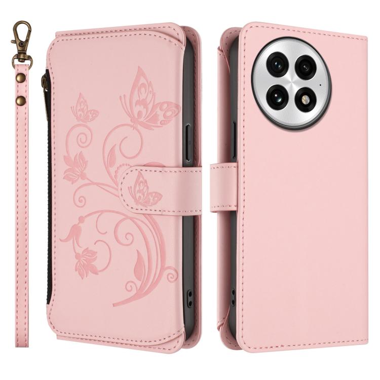 For OnePlus 13 Butterfly Love Flower Multi-card Zipper Wallet Leather Phone Case