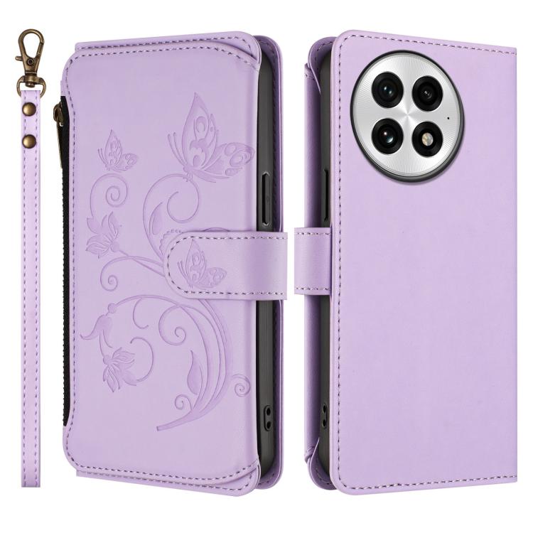 For OnePlus 13 Butterfly Love Flower Multi-card Zipper Wallet Leather Phone Case