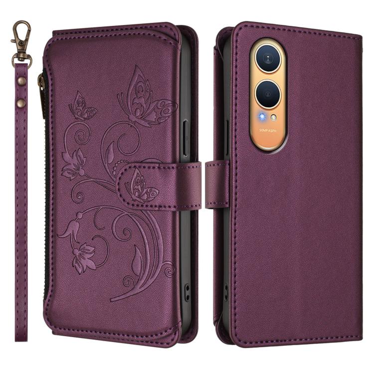 For OnePlus Nord CE4 Lite 5G Butterfly Love Flower Multi-card Zipper Wallet Leather Phone Case