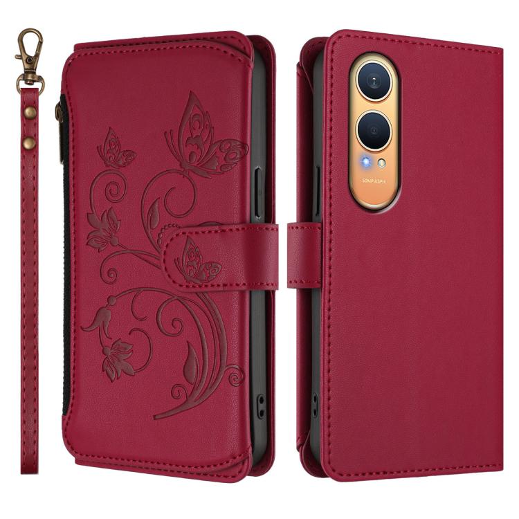 For OnePlus Nord CE4 Lite 5G Butterfly Love Flower Multi-card Zipper Wallet Leather Phone Case