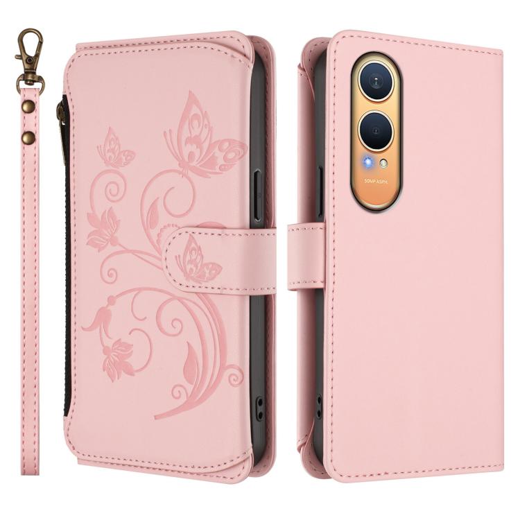 For OnePlus Nord CE4 Lite 5G Butterfly Love Flower Multi-card Zipper Wallet Leather Phone Case