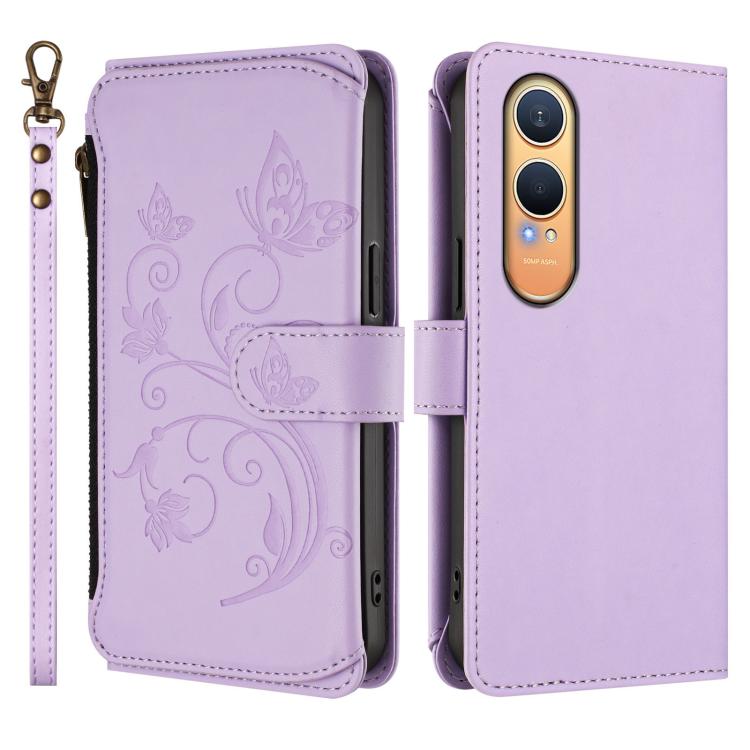 For OnePlus Nord CE4 Lite 5G Butterfly Love Flower Multi-card Zipper Wallet Leather Phone Case