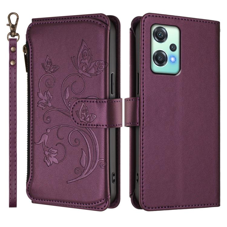 For OnePlus Nord 2 Lite 5G / CE 2 Lite Butterfly Love Flower Multi-card Zipper Wallet Leather Phone Case