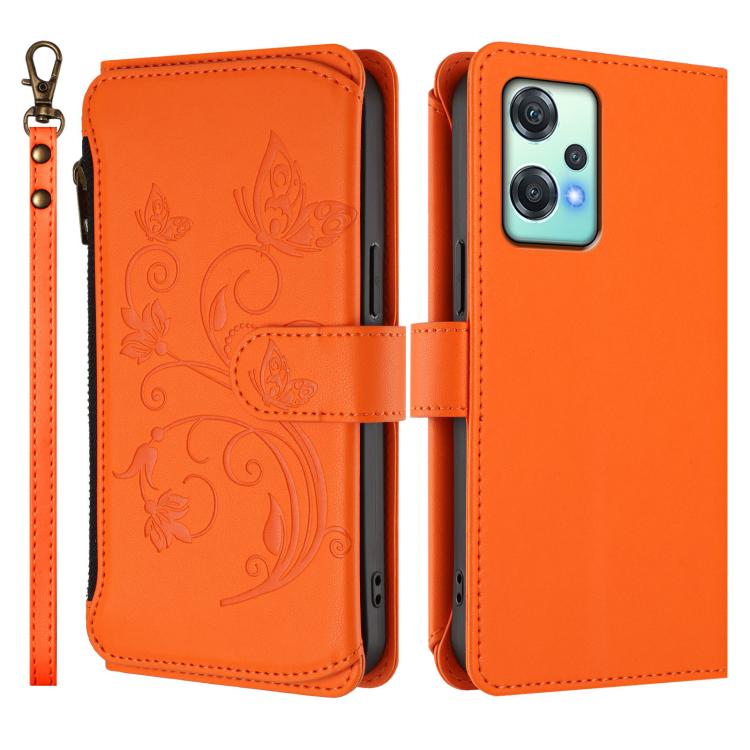 For OnePlus Nord 2 Lite 5G / CE 2 Lite Butterfly Love Flower Multi-card Zipper Wallet Leather Phone Case