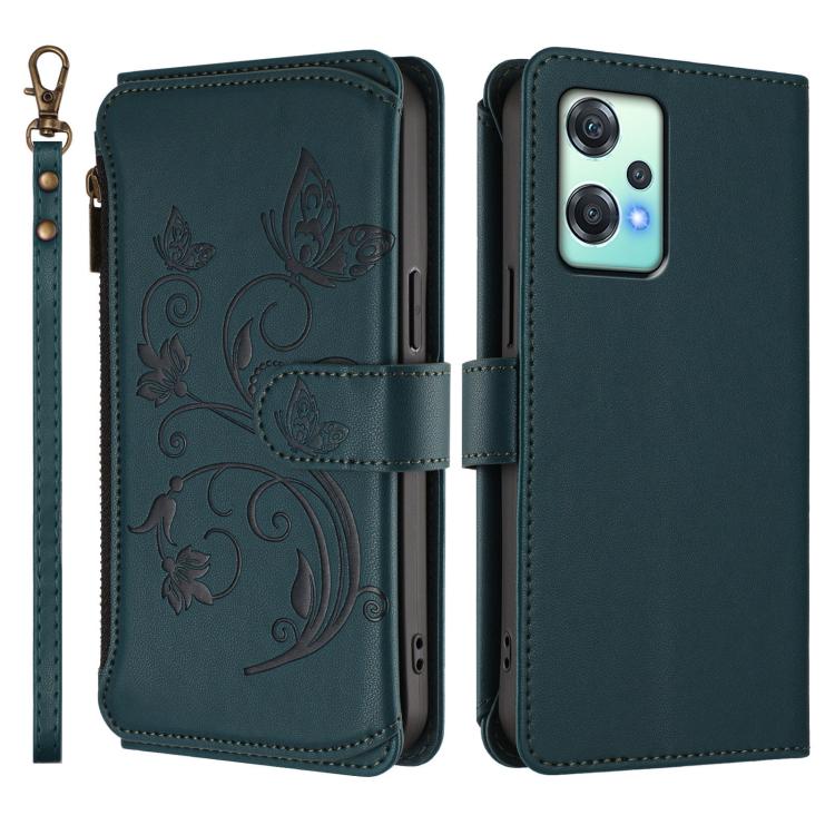 For OnePlus Nord 2 Lite 5G / CE 2 Lite Butterfly Love Flower Multi-card Zipper Wallet Leather Phone Case