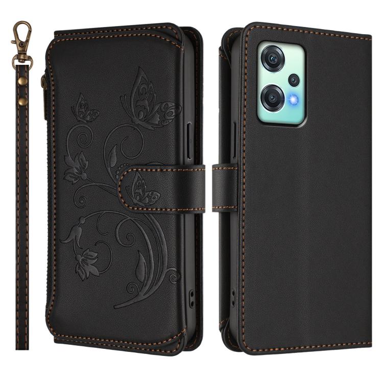 For OnePlus Nord 2 Lite 5G / CE 2 Lite Butterfly Love Flower Multi-card Zipper Wallet Leather Phone Case