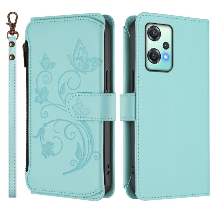 For OnePlus Nord 2 Lite 5G / CE 2 Lite Butterfly Love Flower Multi-card Zipper Wallet Leather Phone Case