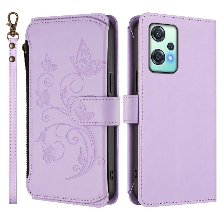 For OnePlus Nord 2 Lite 5G / CE 2 Lite Butterfly Love Flower Multi-card Zipper Wallet Leather Phone Case