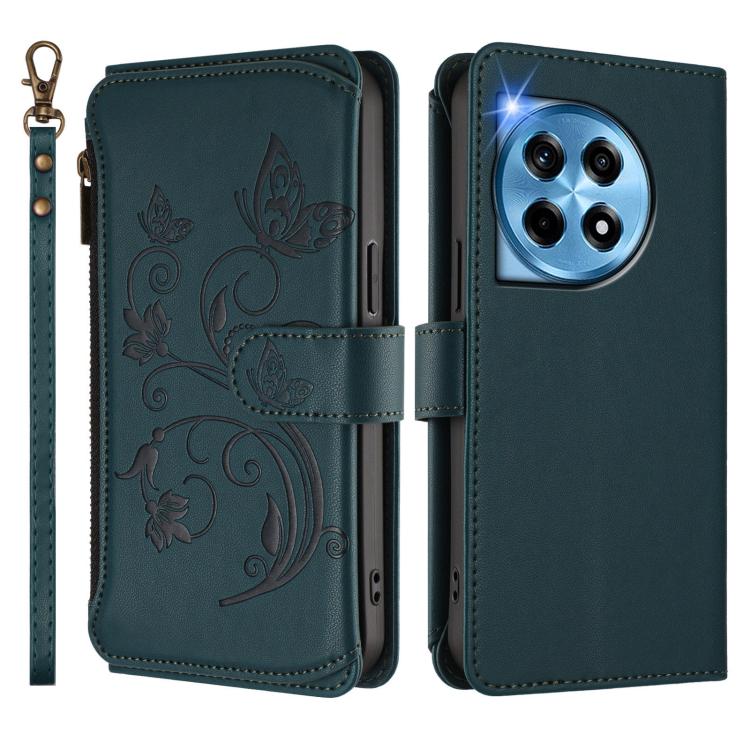 For OnePlus 12R 5G / Ace 3 5G Butterfly Love Flower Multi-card Zipper Wallet Leather Phone Case