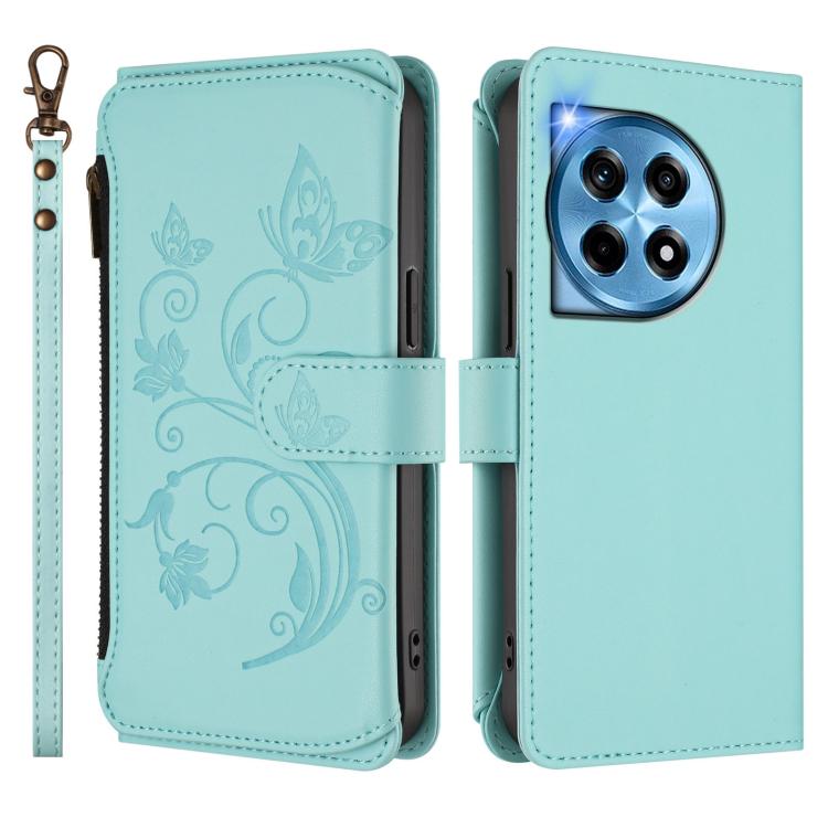 For OnePlus 12R 5G / Ace 3 5G Butterfly Love Flower Multi-card Zipper Wallet Leather Phone Case