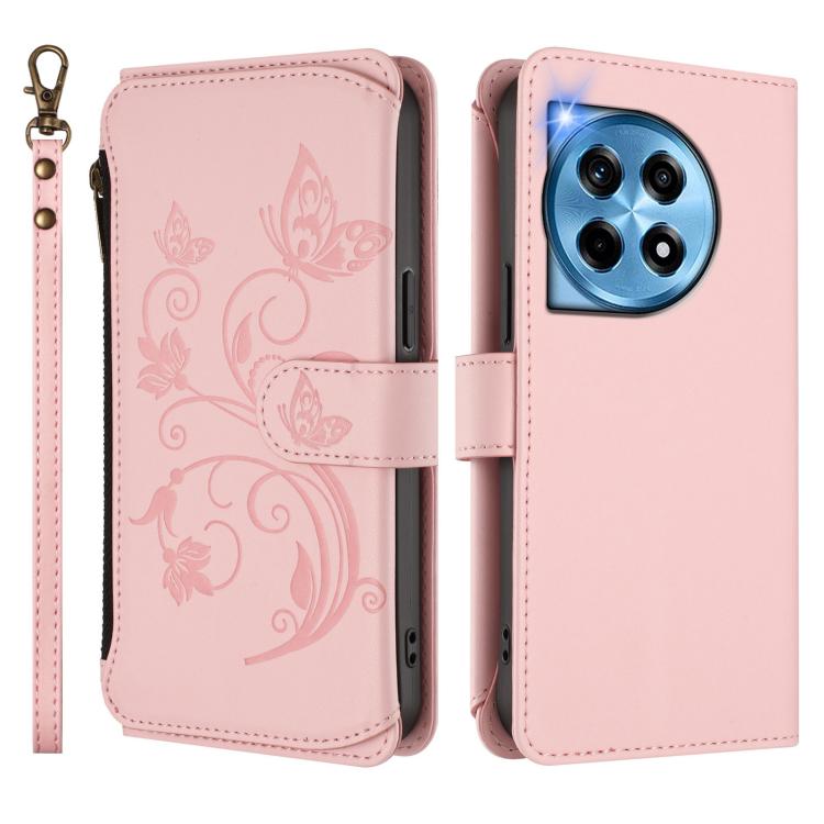For OnePlus 12R 5G / Ace 3 5G Butterfly Love Flower Multi-card Zipper Wallet Leather Phone Case